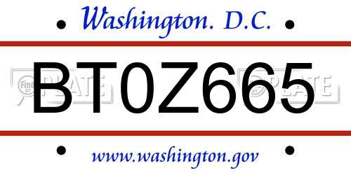 BT0Z665 District Of Columbia License Plate