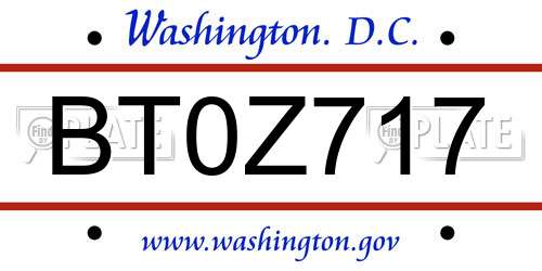 BT0Z717 District Of Columbia License Plate