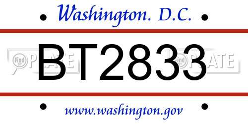 BT2833 District Of Columbia License Plate