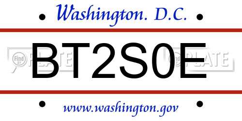 BT2S0E District Of Columbia License Plate