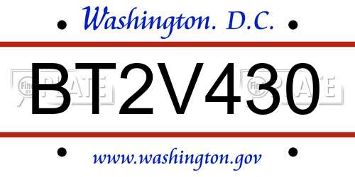 BT2V430 District Of Columbia License Plate
