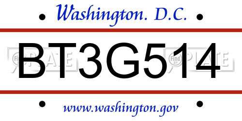 BT3G514 District Of Columbia License Plate