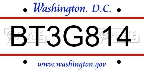 BT3G814 District Of Columbia License Plate