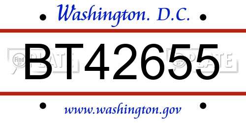 BT42655 District Of Columbia License Plate