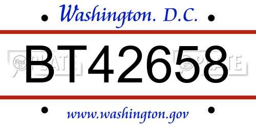 BT42658 District Of Columbia License Plate