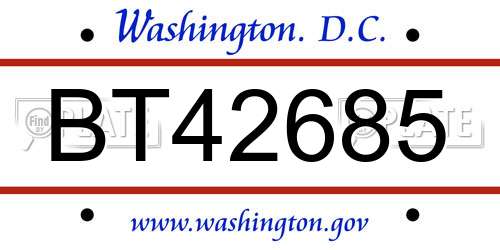 BT42685 District Of Columbia License Plate