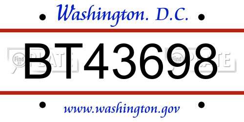 BT43698 District Of Columbia License Plate