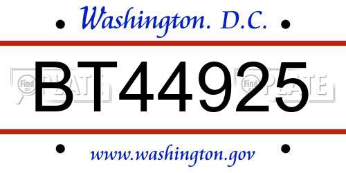 BT44925 District Of Columbia License Plate