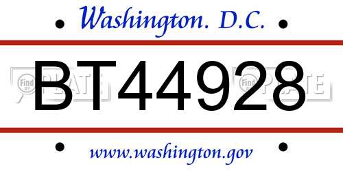 BT44928 District Of Columbia License Plate