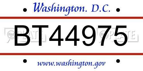 BT44975 District Of Columbia License Plate