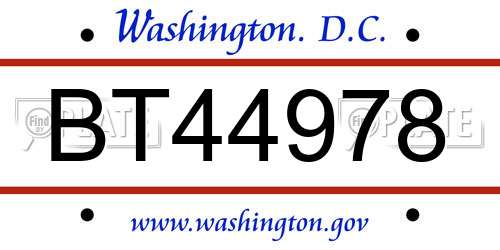 BT44978 District Of Columbia License Plate