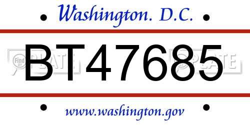 BT47685 District Of Columbia License Plate