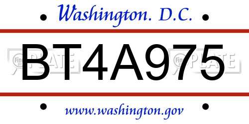 BT4A975 District Of Columbia License Plate