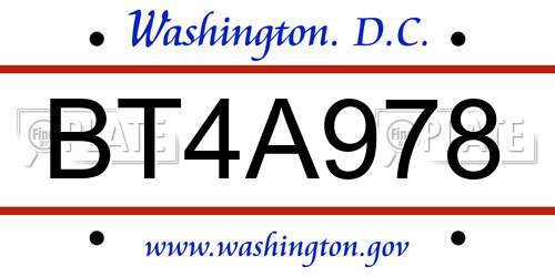 BT4A978 District Of Columbia License Plate