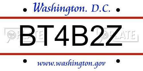 BT4B2Z District Of Columbia License Plate
