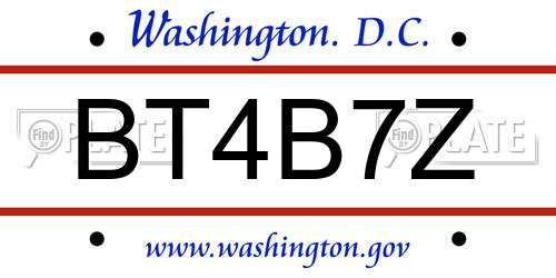 BT4B7Z District Of Columbia License Plate