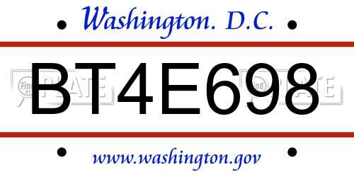 BT4E698 District Of Columbia License Plate