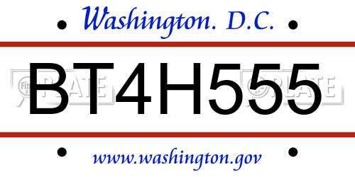 BT4H555 District Of Columbia License Plate