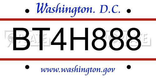 BT4H888 District Of Columbia License Plate