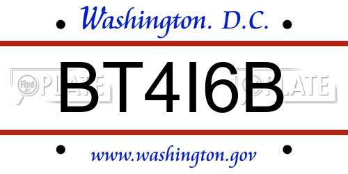 BT4I6B District Of Columbia License Plate