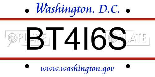 BT4I6S District Of Columbia License Plate