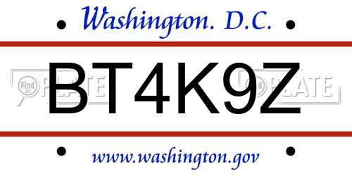 BT4K9Z District Of Columbia License Plate