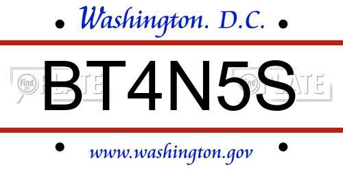 BT4N5S District Of Columbia License Plate