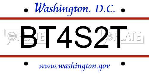 BT4S2T District Of Columbia License Plate