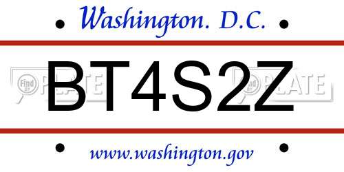BT4S2Z District Of Columbia License Plate
