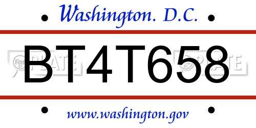 BT4T658 District Of Columbia License Plate