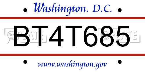 BT4T685 District Of Columbia License Plate