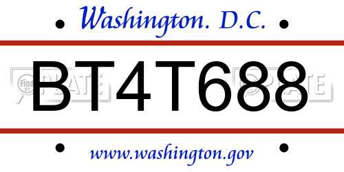 BT4T688 District Of Columbia License Plate