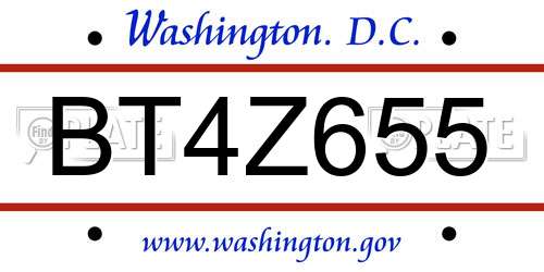 BT4Z655 District Of Columbia License Plate
