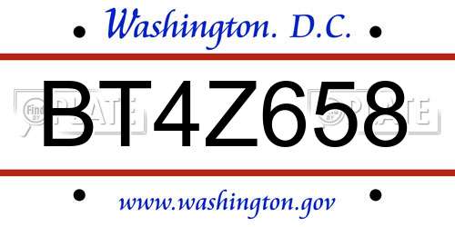 BT4Z658 District Of Columbia License Plate