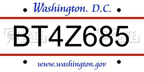 BT4Z685 District Of Columbia License Plate