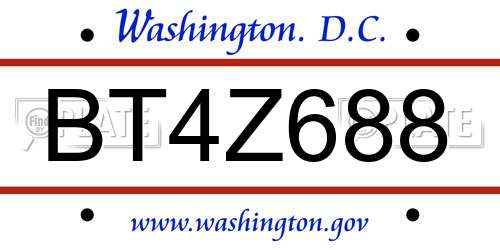 BT4Z688 District Of Columbia License Plate