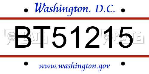 BT51215 District Of Columbia License Plate