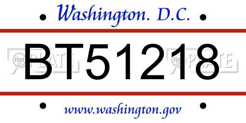 BT51218 District Of Columbia License Plate