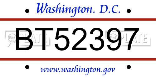 BT52397 District Of Columbia License Plate