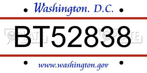 BT52838 District Of Columbia License Plate