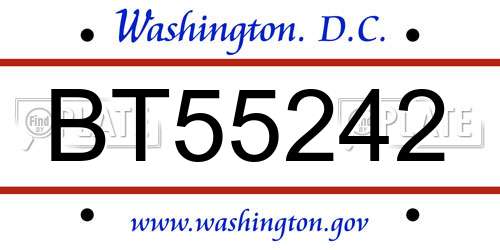 BT55242 District Of Columbia License Plate