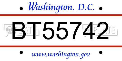 BT55742 District Of Columbia License Plate