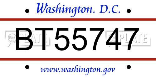 BT55747 District Of Columbia License Plate