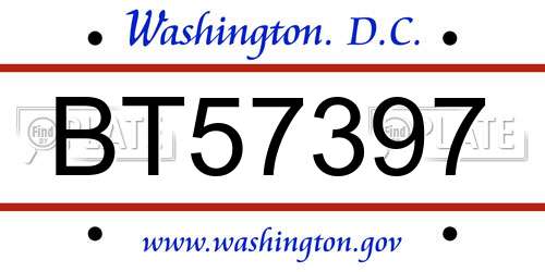 BT57397 District Of Columbia License Plate
