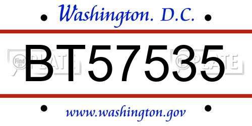BT57535 District Of Columbia License Plate