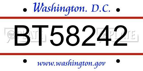 BT58242 District Of Columbia License Plate