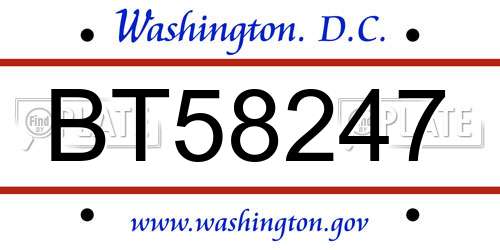 BT58247 District Of Columbia License Plate