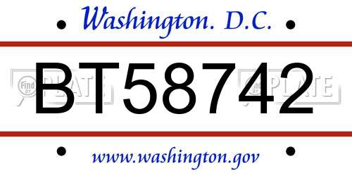 BT58742 District Of Columbia License Plate