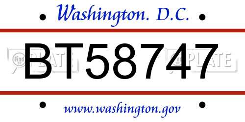 BT58747 District Of Columbia License Plate