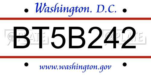 BT5B242 District Of Columbia License Plate